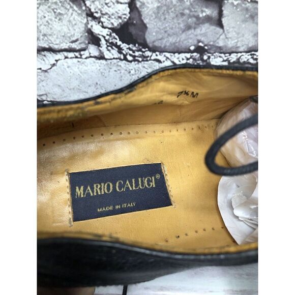 Mario Calugi Black Leather Wingtip Cap Toe Oxfords Lace Shoes Men Sz 7.5M US/41 - Picture 7 of 16